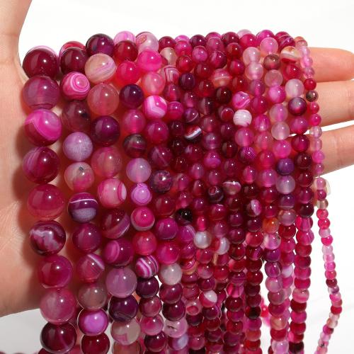 Natürliche Streifen Achat Perlen, rund, DIY & verschiedene Größen vorhanden, rosa Camouflage, Länge:ca. 38 cm, verkauft von Strang