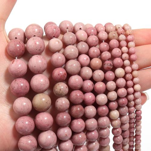 Holzmaserung Stein Perlen, Grain Stein, rund, DIY & verschiedene Größen vorhanden, Rosa, Länge:ca. 38 cm, verkauft von Strang