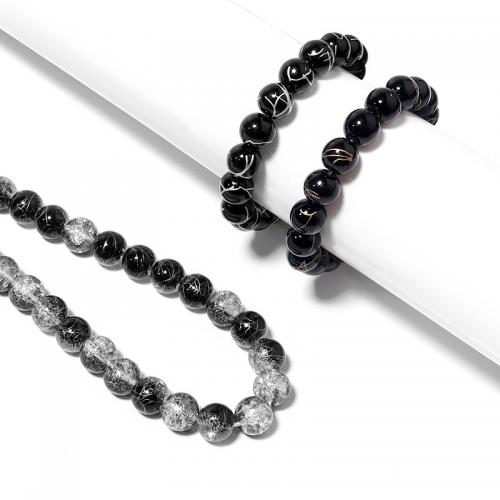 Glass Beads, Round, DIY black 