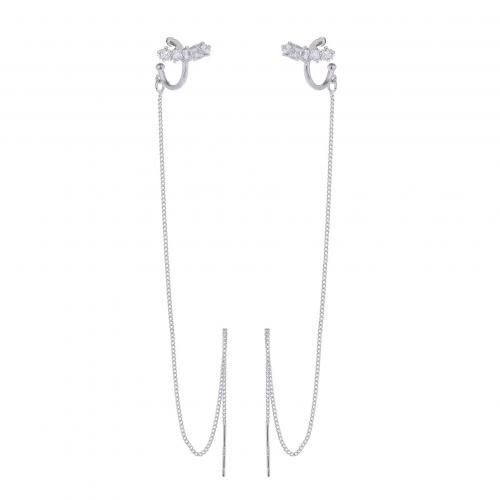 Boucles d'oreilles en laiton zircon cubique, bijoux de mode & pavé de micro zircon & pour femme, couleur platine Vendu par paire