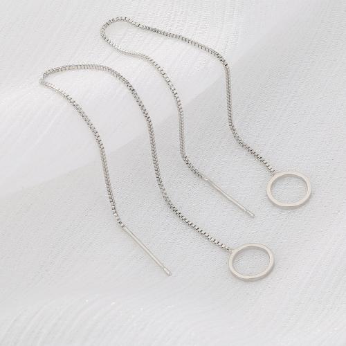 Brass Thread Through Earrings, silver color plated, fashion jewelry & for woman 
