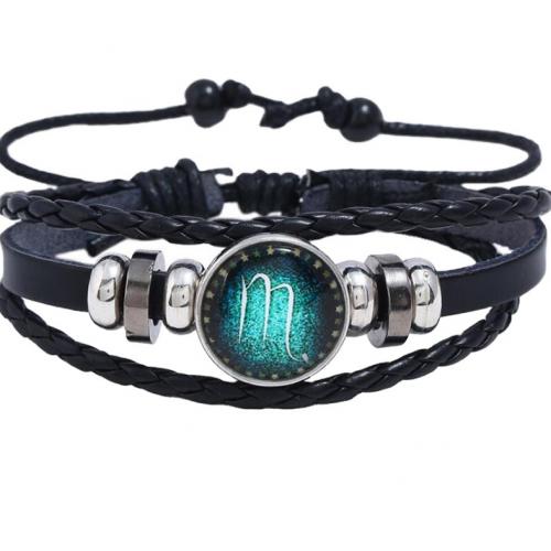 Cowhide Bracelets, Split Layer Cowhide Leather, with PU Leather & Wax Cord & Hematite & Copper Coated Plastic & Zinc Alloy, fashion jewelry & Unisex Approx 18-25 cm [