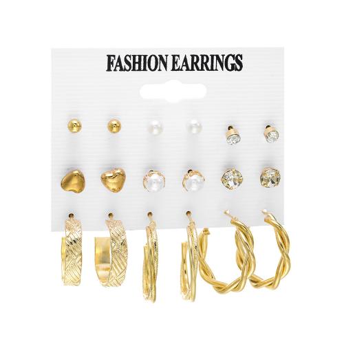 Zinc Alloy Earring Set, with Resin & Plastic Pearl, gold color plated & for woman & with rhinestone, earring length 10-50mm 