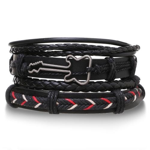 PU Leather Bracelet Set, with Zinc Alloy, plated, multilayer & for man Approx 8.7-12.2 Inch 