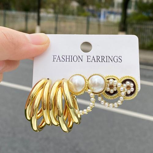Zinc Alloy Earring Set, with Plastic Pearl, gold color plated, three pieces & for woman & enamel, earring length 10-30mm 