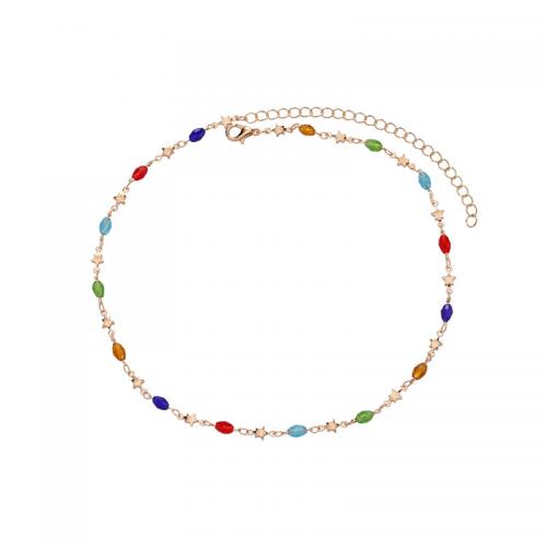 Kristall Halskette, Messing, mit Kristall, mit Verlängerungskettchen von 10cm, Stern, plattiert, Modeschmuck & für Frau, keine, Länge:ca. 35 cm, verkauft von PC
