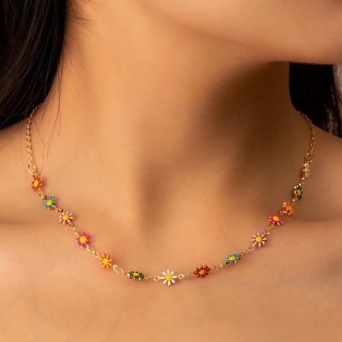 Enamel Zinc Alloy Necklace, with 4.5cm extender chain, Daisy, gold color plated, fashion jewelry & for woman, multi-colored Approx 42.5 cm 