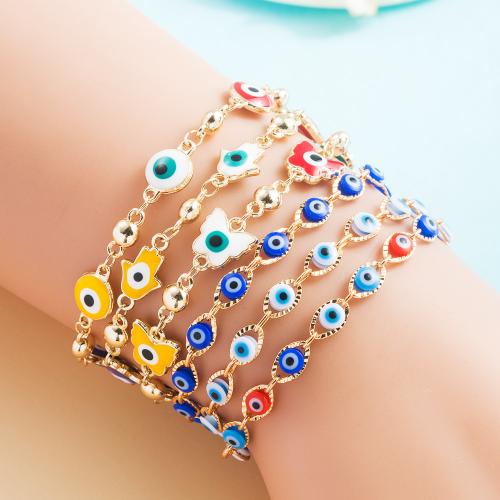 Evil Eye Jewelry Bracelet, Brass, gold color plated, fashion jewelry & for woman & enamel Approx 17 cm 