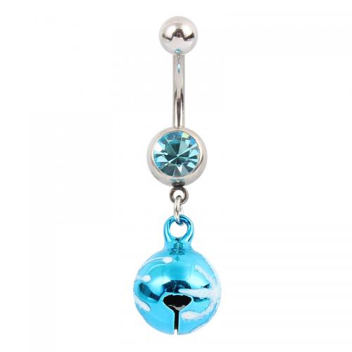 Stainless Steel Belly Ring, 316 Stainless Steel, with Zinc Alloy, stoving varnish, fashion jewelry & Unisex & with rhinestone, blue 