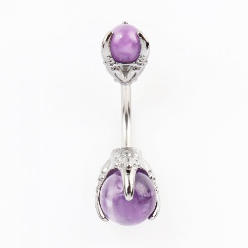 Stainless Steel Belly Ring, 316 Stainless Steel, with Amethyst & Zinc Alloy, silver color plated, fashion jewelry & Unisex, purple 