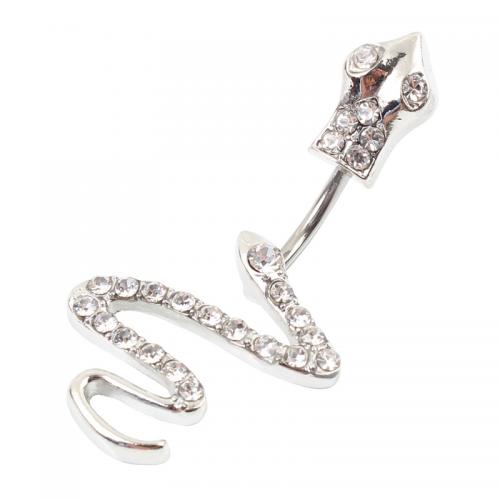 Stainless Steel Belly Ring, 316 Stainless Steel, with Zinc Alloy, Snake, plated, fashion jewelry & for woman & with rhinestone 