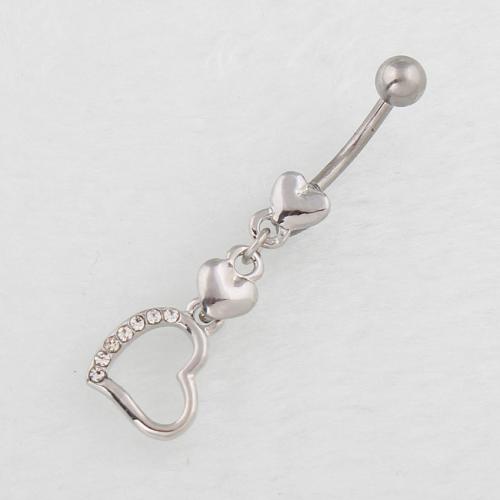 Stainless Steel Belly Ring, 316 Stainless Steel, with Zinc Alloy, Heart, plated, fashion jewelry & for woman & with rhinestone & hollow 