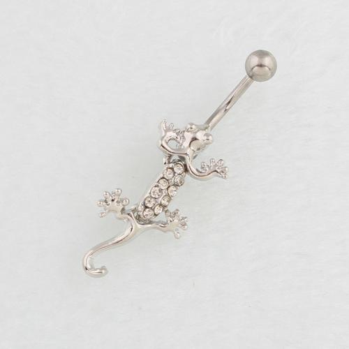 Stainless Steel Belly Ring, 316 Stainless Steel, with Zinc Alloy, Lizard, silver color plated, fashion jewelry & for woman & with rhinestone 