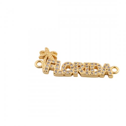 Cubic Zirconia Micro Pave Brass Connector, Alphabet Letter, 14K gold plated, DIY & micro pave cubic zirconia Approx 1mm 