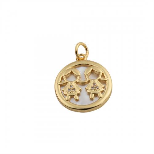 Cubic Zirconia Micro Pave Brass Pendant, with White Shell, 14K gold plated, DIY & micro pave cubic zirconia 