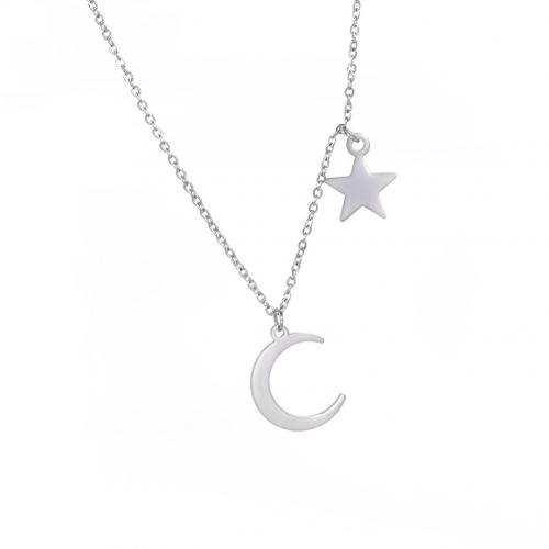Stainless Steel Jewelry Necklace, 304 Stainless Steel, with 5cm extender chain, Moon and Star, fashion jewelry & for woman, original color, moon 14.7*19.5mm,pendant 11.6*14.7mm Approx 45 cm 