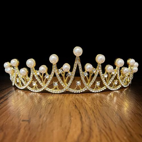Bridal Tiaras, Zinc Alloy, with Plastic Pearl, gold color plated, fashion jewelry & for children & with rhinestone, golden, Diameter 160mm,height 45mm 