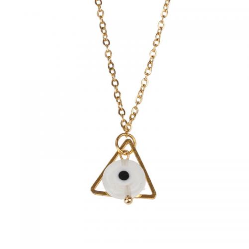 Evil Eye Jewelry Necklace, 304 Stainless Steel, with Resin & Brass, with 5cm extender chain, Triangle, Vacuum Ion Plating, fashion jewelry & evil eye pattern & for woman, golden Approx 45 cm 