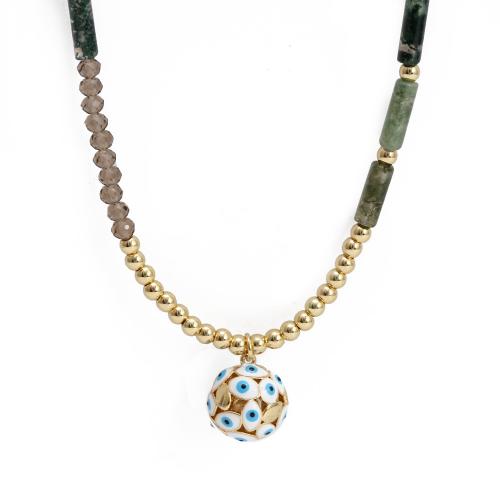 Evil Eye Schmuck Halskette, Messing, mit Edelstein & Kunststoff Perlen, goldfarben plattiert, Modeschmuck & verschiedene Stile für Wahl & Micro pave Zirkonia & für Frau, keine, verkauft von PC