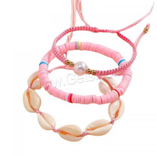 Bracelets d'argile polymère, argile de polymère, avec cordon de polyester & coquille & perle de plastique, fait à la main, trois pièces & Style bohème & pour femme, plus de couleurs à choisir, Vendu par fixé