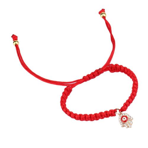 Evil Eye Jewelry Bracelet, Knot Cord, with Brass, Hand, gold color plated, fashion jewelry & adjustable & micro pave cubic zirconia & for woman, red Approx 16-26 cm 