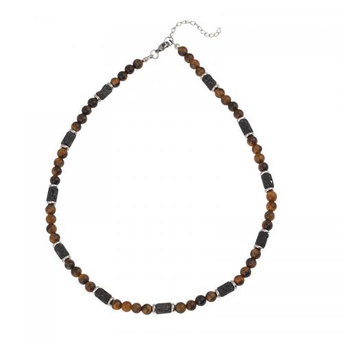Gemstone Necklaces, Black Agate, with Lava & Tiger Eye & Sodalite & Zinc Alloy, with 5cm extender chain, fashion jewelry & for man Approx 45 cm 