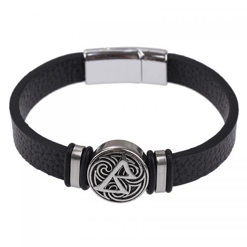 PU Leather Cord Bracelets, with 304 Stainless Steel & Zinc Alloy, Hand, fashion jewelry & for man Approx 21 cm 