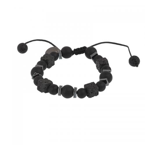 Lava Bead Bracelet, with Knot Cord & Glass Beads & Hematite, with 7cm*2 extender chain, fashion jewelry & adjustable & for man, black Approx 16.5 cm 