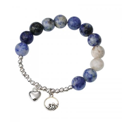 Gemstone Bracelets, Natural Stone, with Zinc Alloy, Heart, silver color plated, fashion jewelry & Unisex bead 10mm Approx 18 cm 