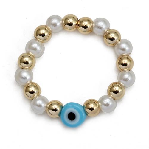 Evil Eye Jewelry Bracelet, Brass, with Lampwork & Plastic Pearl, gold color plated, fashion jewelry & for woman 