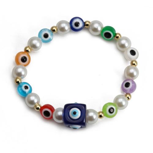 Evil Eye Jewelry Bracelet, Plastic Pearl, with Lampwork & Brass, gold color plated, fashion jewelry & evil eye pattern & for woman Approx 18 cm 