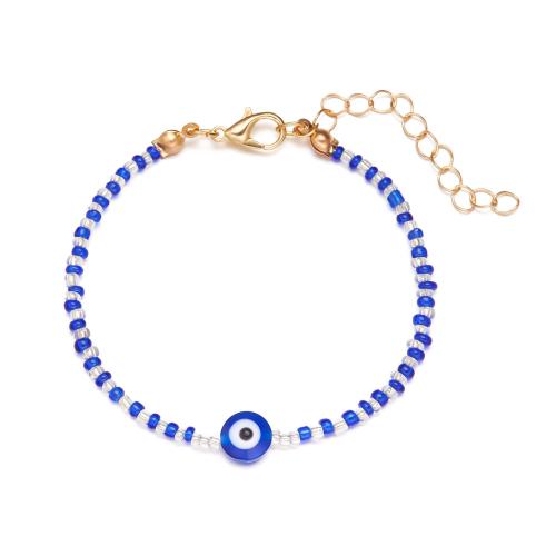 Evil Eye Jewelry Bracelet, Seedbead, with Zinc Alloy, with 5cm extender chain, gold color plated, fashion jewelry & evil eye pattern & for woman cm 