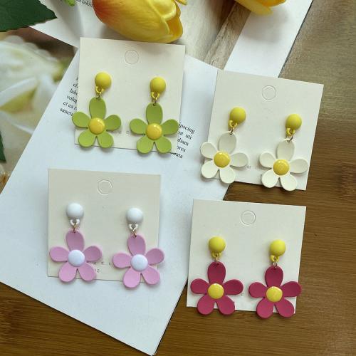 Resin Drop Earring, with Brass, Flower, stoving varnish, fashion jewelry & for woman 40mm 
