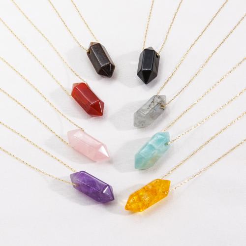 Gemstone Necklaces, 304 Stainless Steel, with Natural Stone, with 5cm extender chain, Bullet, Vacuum Ion Plating, fashion jewelry & for woman x9mm Approx 41 cm 