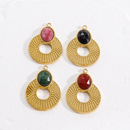 Gemstone Jewelry Pendant, 304 Stainless Steel, with Natural Stone, 14K gold plated, DIY & hollow Approx [