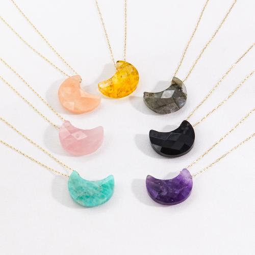 Gemstone Necklaces, 304 Stainless Steel, with Natural Stone, with 5cm extender chain, Moon, Vacuum Ion Plating, DIY & for woman Approx 41 cm 