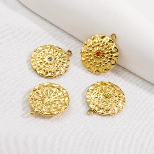 Rhinestone Stainless Steel Pendants, 304 Stainless Steel, Round, 14K gold plated, DIY & with rhinestone Approx 