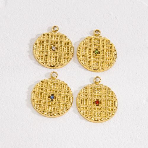 Rhinestone Stainless Steel Pendants, 304 Stainless Steel, Round, 14K gold plated, DIY & with rhinestone Approx [