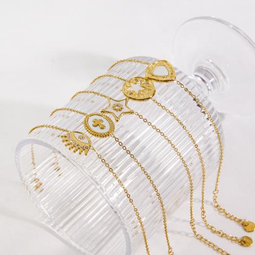 Bracelets en acier inoxydable, Acier inoxydable 304, avec coquille blanche, avec 3cm chaînes de rallonge, Plaqué d'or 14K, bijoux de mode & styles différents pour le choix & pavé de micro zircon & pour femme Environ 18 cm, Vendu par PC