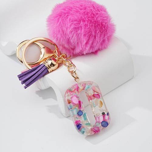 Fur Plush Key Chain, Zinc Alloy, with Resin, Number, multifunctional & for woman, pink 
