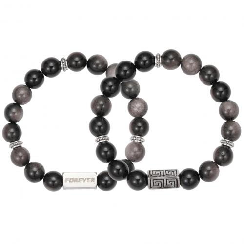 Bracelets en pierres précieuses, Acier titane, avec Argent-Obsidienne, fait à la main, unisexe & styles différents pour le choix, noire Environ 20 cm, Vendu par PC