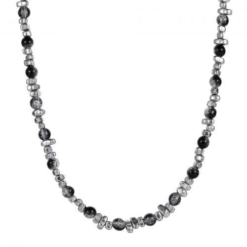 Titanium Steel Jewelry Necklace, with Cats Eye & Hematite & Glass, with 5CM extender chain, plated, Unisex Approx 45 cm 