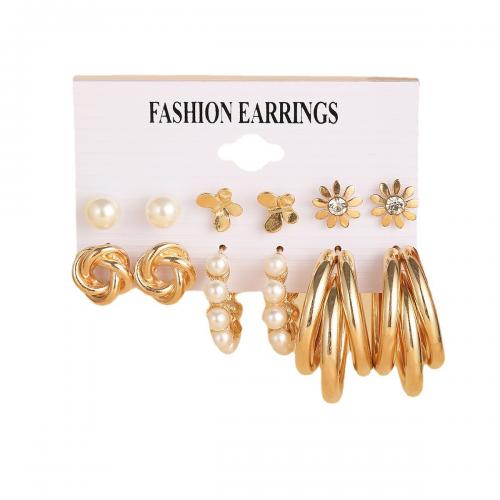 Zinklegierung Ohrring-Set, mit Kunststoff Perlen & Acryl, plattiert, verschiedene Stile für Wahl & für Frau & Emaille & mit Strass, earring length 10-50mm, verkauft von setzen[