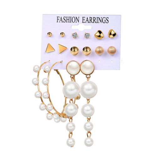 Zinc Alloy Earring Set, with Polyester & Plastic Pearl & Acrylic, plated & for woman & with rhinestone, earring length  5-80mm 