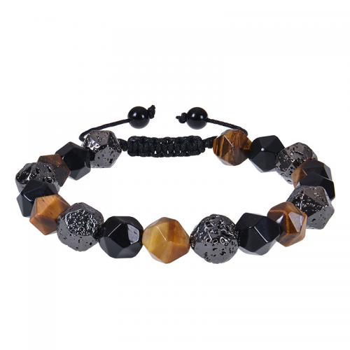 Tiger Eye Bracelet, with Obsidian & Hematite, Geometrical Pattern, handmade, Unisex & faceted Approx 7-11.5 Inch 