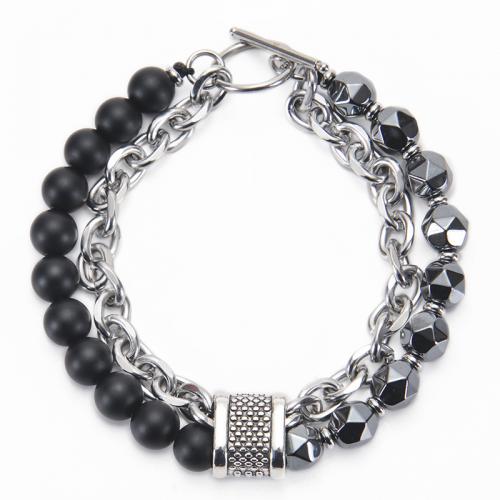 Gemstone Bracelet, with 304 Stainless Steel, Geometrical Pattern, handmade & Unisex & faceted Approx 7.5-8.5 Inch 