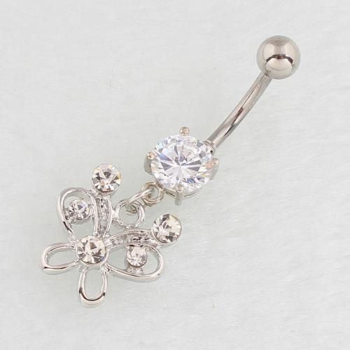 Stainless Steel Belly Ring, 316 Stainless Steel, with Zinc Alloy, Butterfly, silver color plated, fashion jewelry & for woman & with rhinestone & hollow 