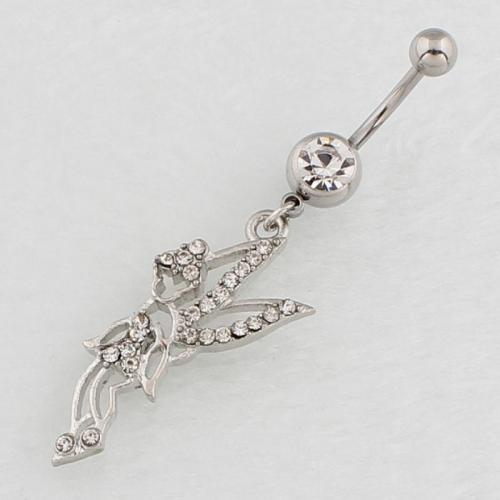 Stainless Steel Belly Ring, 316 Stainless Steel, with Zinc Alloy, silver color plated, fashion jewelry & for woman & with rhinestone & hollow, clear 