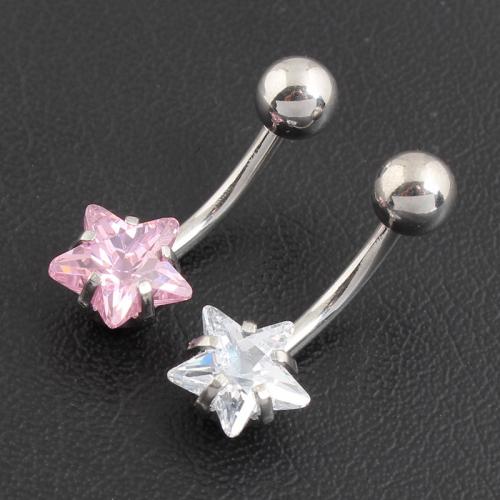 Stainless Steel Belly Ring, 316 Stainless Steel, with Cubic Zirconia & Zinc Alloy, Star, silver color plated, fashion jewelry & for woman 