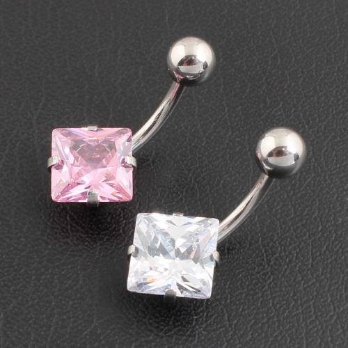 Stainless Steel Belly Ring, 316 Stainless Steel, with Cubic Zirconia & Zinc Alloy, Rhombus, silver color plated, fashion jewelry & for woman 